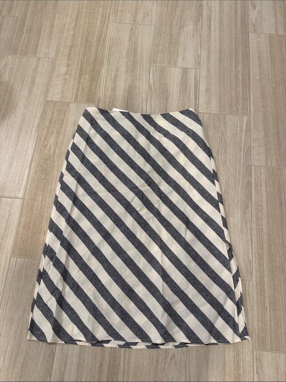 J. Crew Factory Navy and White Diagonal Stripe Midi Skirt